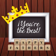 happy fathers day wood background yellow crown signboard cubes vector illustration