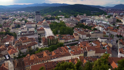 Amazing panorama of Ljubljana, old historical center of Slovenian capital city
