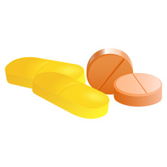 Four isolated tablets yellow and orange on white background