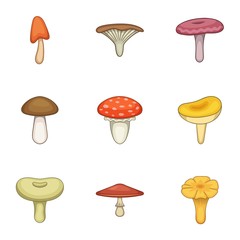 Fototapeta na wymiar White mushroom icons set. Cartoon set of 9 white mushroom vector icons for web isolated on white background
