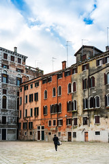 VENICE, ITALY - December 21, 2017 : street view of old buildings in Venice, ITALY