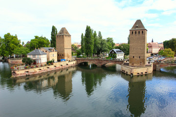 strasbourg, medieval bridge pont couverts - view from barrage vauban, alsace, france