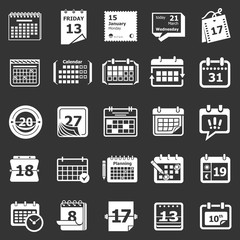 Calendar schedule planner icons set vector white isolated on grey background 