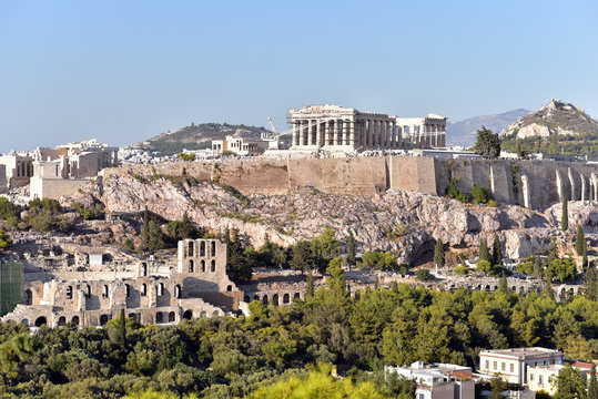 Panorama with Mount Lycabettus and Acropolis in Athens, Greece