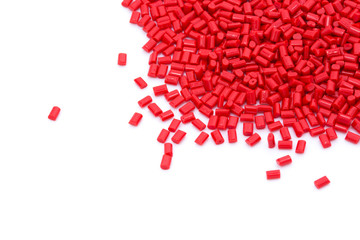 Red plastic polymer granules.