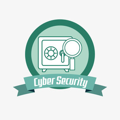 emblem of cyber security with strong box and decorative ribbon over white background, colorful design. vector illustration