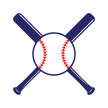 Baseball crossed bats with ball. Criss cross bats. Flat vector illustration