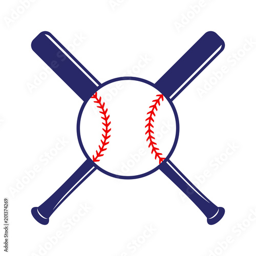 "Baseball crossed bats with ball. Criss cross bats. Flat vector