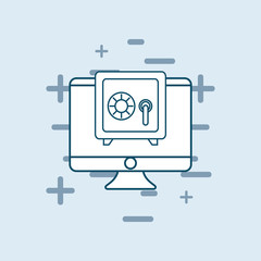 Naklejka premium cyber security design with computer and strongbox over blue background, colorful design. vector illustration
