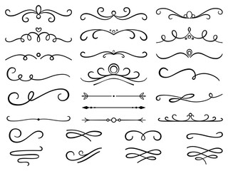 Hand drawn text dividers and vintage elements. Swirls and dividers for invitation and wedding design.