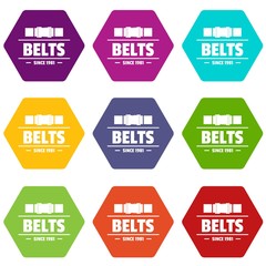 Belt icons 9 set coloful isolated on white for web