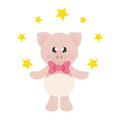 cartoon cute pig with tie and stars