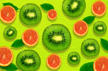 kiwi and orange on a light green background