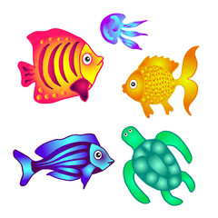 Naklejka premium Sea fish, turtle and jellyfish to decorate posters, banners, leaflets.