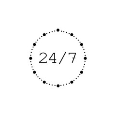 24 7 VECTOR Icon, Round the Clock Open, Sign Template, Hot Line.