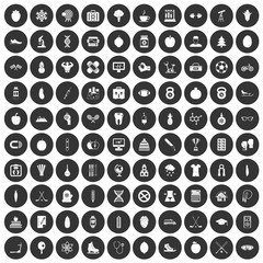 100 well person icons set in simple style white on black circle color isolated on white background vector illustration