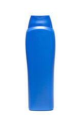Blue plastic shampoo container