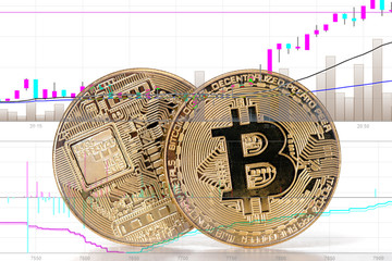 Shiny golden bitcoins