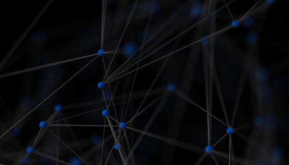 Abstract 3d rendering of network concept. Modern background. Futuristic shape with spheres and lines. Design for poster, cover, branding, banner, placard.