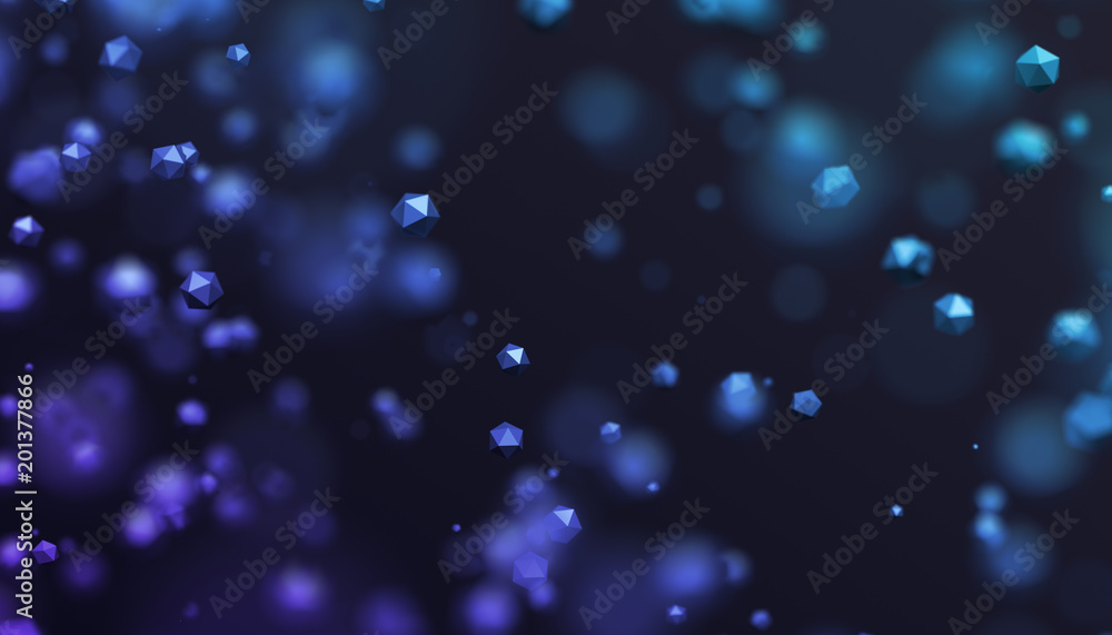 Poster abstract 3d rendering of chaotic low poly particles. flying polygonal spheres in empty space. futuri
