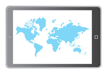 blue world map in tablet