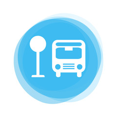 Weiße Bushaltestelle auf hellblauem Button