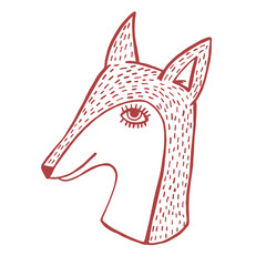 Fox head portrait doodle sketchy vector illustration
