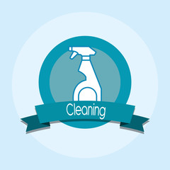 cleaning emblem with spray bottle icon over blue background, colorful design. vector illustration