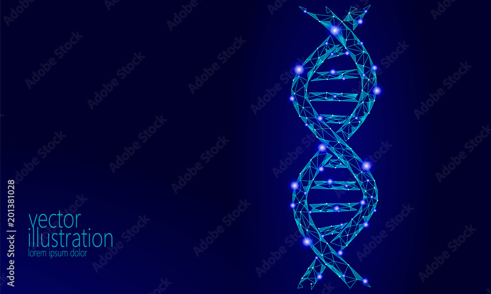 Aufkleber dna 3d chemical molecule structure low poly. polygonal triangle point line healthy cell part. micros