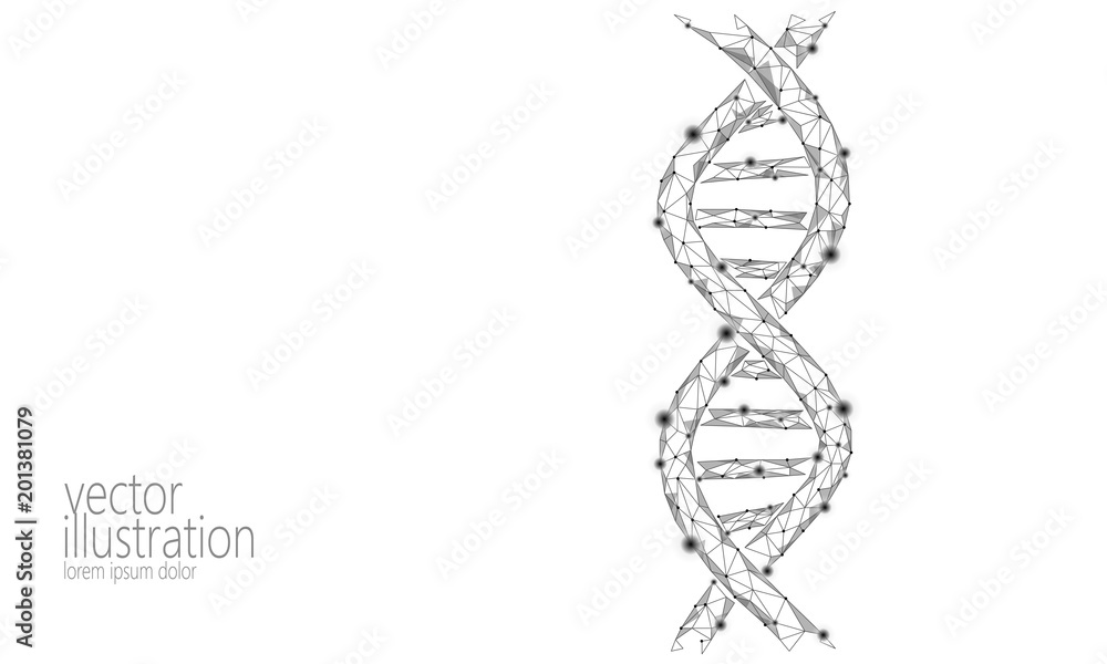 Poster dna 3d chemical molecule structure low poly. polygonal triangle point line healthy cell part. micros