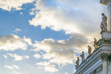 Sculptures at Top of Ancient Building, Rome, Italy
