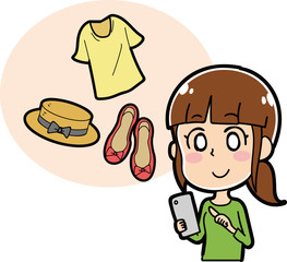 ネットショッピングをする女性のイラスト