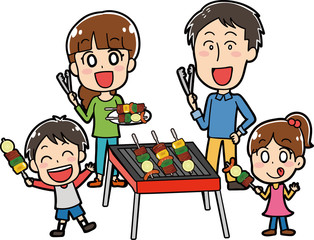 バーベキューをする家族のイラスト素材