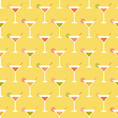 Cocktails and limes, Seamless pattern with summer cocktails, flat design