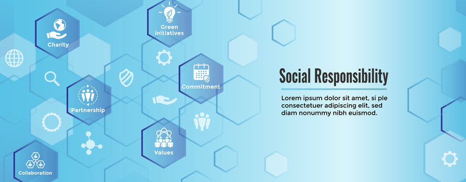 Social Responsibility Solid Icon Set - Honesty, integrity, collaboration, Web banner header