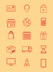 icon set of shopping online concept over orange background, colorful design. vector illustration