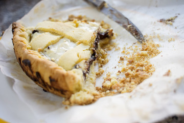 homemade wedge of chocolate and ricotta tart