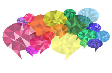 Conversation bubbles in different colors, low poly design, diamonds
