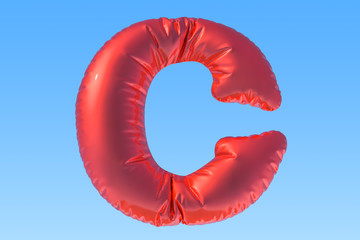 Red foil balloon letter C, 3D rendering