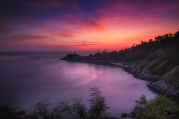 Dramatic twilight sky of Phomthep or Promthep cave icon of Phuket.Famous travel destinations view point of Phuket,pearl of Andaman.