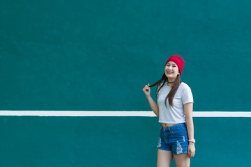 Asian hipsters girl posing for take a photo,lifestyle of modern woman,Thai people in hippie style