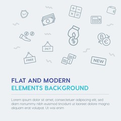 business, money, shopping outline vector icons and elements background concept on grey background...Multipurpose use on websites, presentations, brochures and more