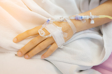 IV close up in a hand patients sick in the hospital