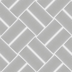 Seamless checkered diagonal pattern with grunge striped intersecting square elements. Monochrome geometric vectorial pattern. The effect of optical illusion.
