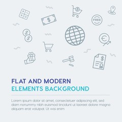 business, money, shopping outline vector icons and elements background concept on grey background...Multipurpose use on websites, presentations, brochures and more