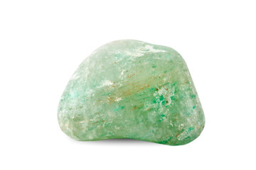 Macro shooting of natural gemstone. Raw mineral jadeite, India. Isolated object on a white...