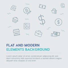business, money, shopping outline vector icons and elements background concept on grey background...Multipurpose use on websites, presentations, brochures and more