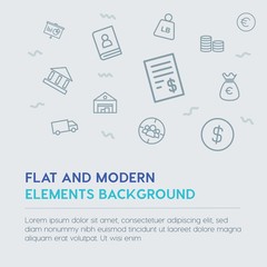 business, money, shopping outline vector icons and elements background concept on grey background...Multipurpose use on websites, presentations, brochures and more