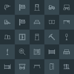Modern Simple Set of industry, buildings, furniture Vector outline Icons. ..Contains such Icons as gas,  oil,  room,  equipment,  small, bed and more on dark background. Fully Editable. Pixel Perfect.