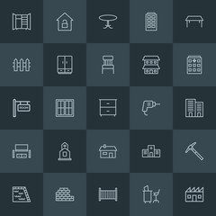 Modern Simple Set of industry, buildings, furniture Vector outline Icons. ..Contains such Icons as desk,  interior, water,  industry,  house and more on dark background. Fully Editable. Pixel Perfect.